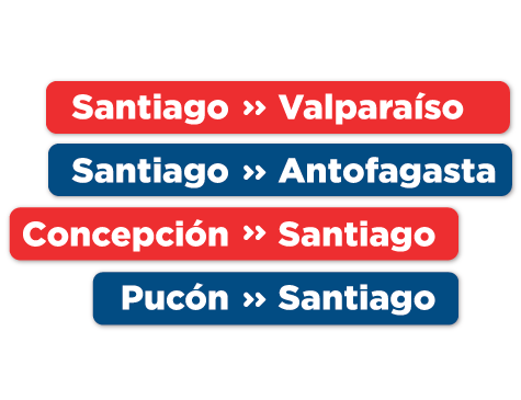 Pasajes a Santiago, Valparaíso, Antofagasta, Pucón